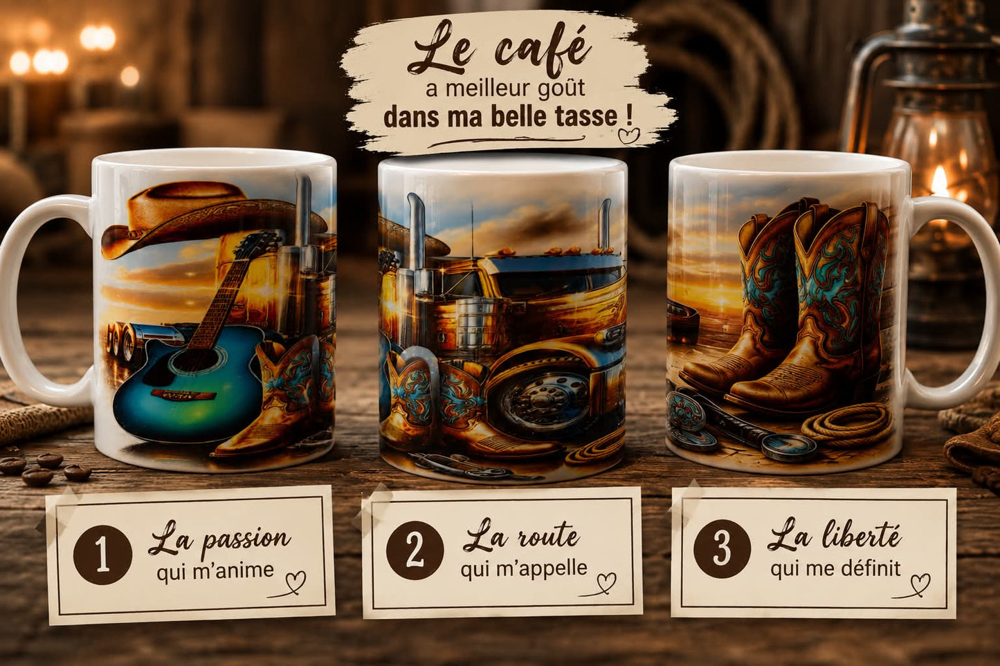 Belle tasse style western avec camion