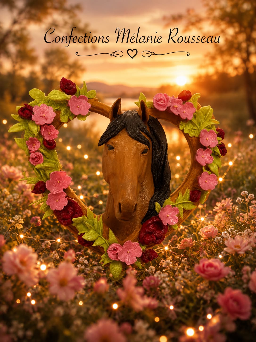 Coeur de fleurs avec cheval