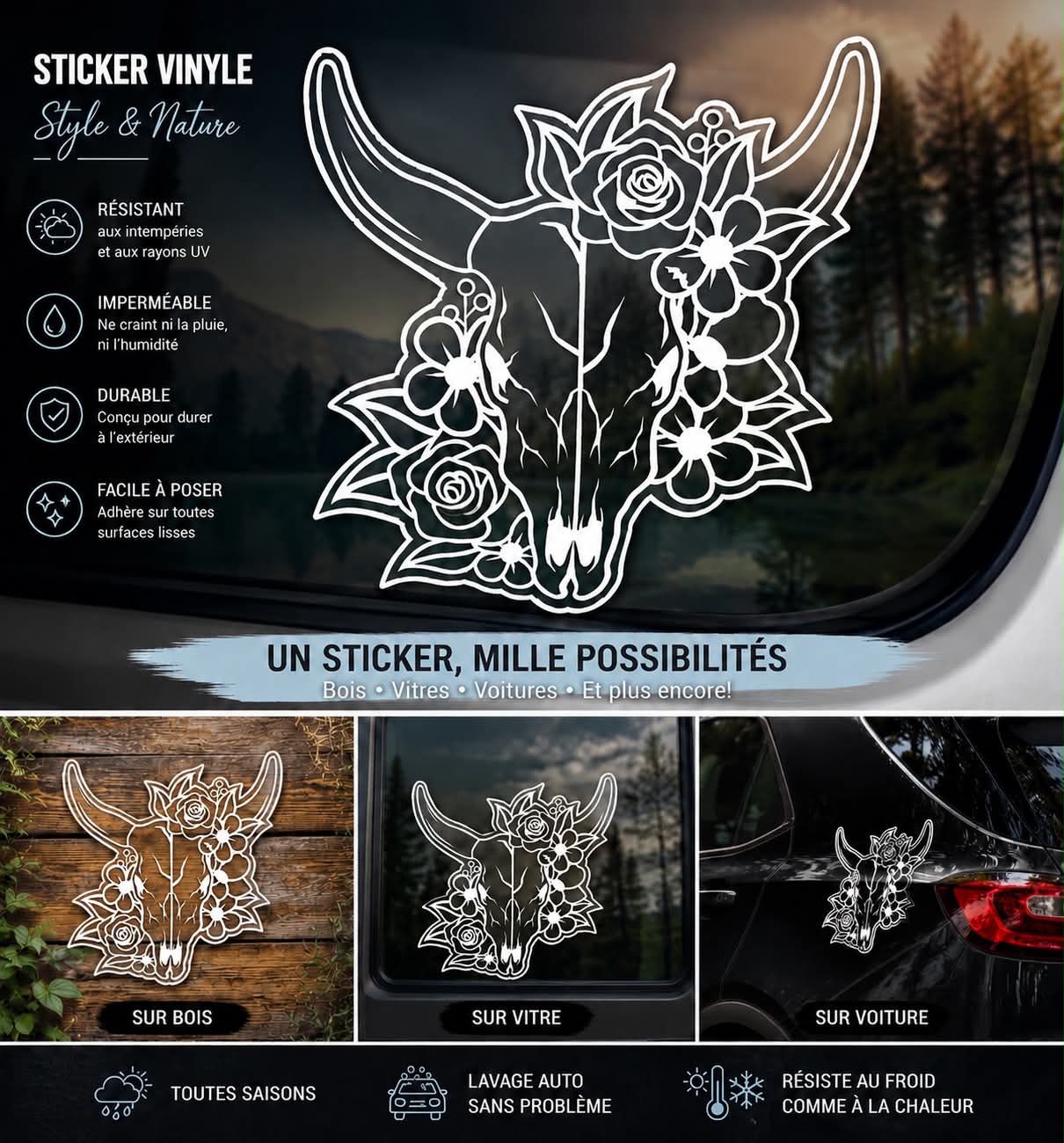 Sticker Buffle et fleurs