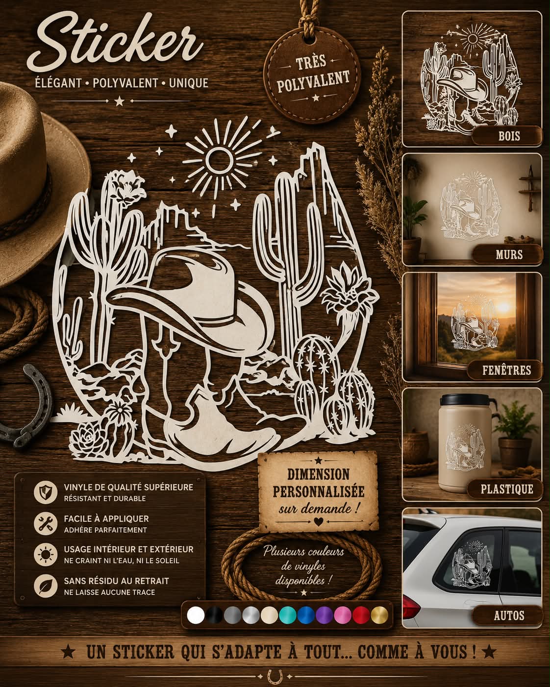 Sticker de paysage de cowboy dans le désert