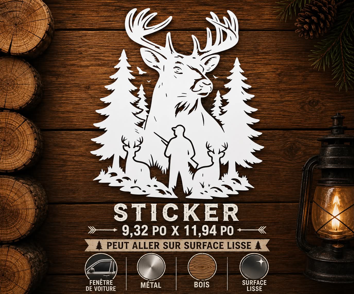 Sticker chevreuil et chasseur