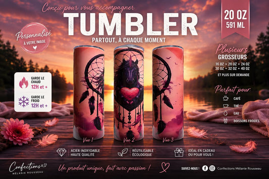 Tumbler de Capteur de rêve et cheval noir.